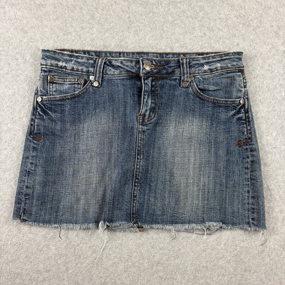 Papaya Dresses & Skirts - Papaya Denim Skirt Womens Medium Blue Low Rise Raw Hem Y2K Mini Stretch Club